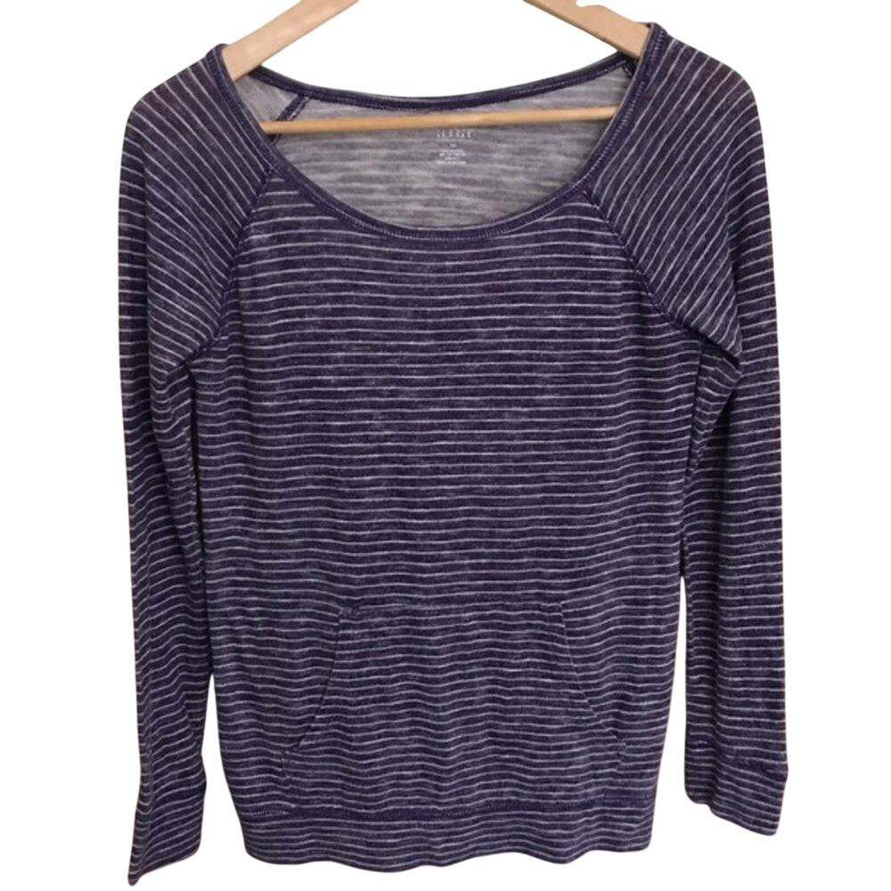 a.n.a. Long Sleeve Purple Striped Shirt XS Kangaroo Pocket
